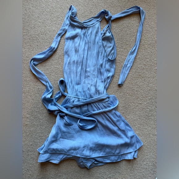 Naked Zebra Pants - Naked Zebra Women Aqua Light Blue Grecian Backless Sleeveless Romper Size Medium